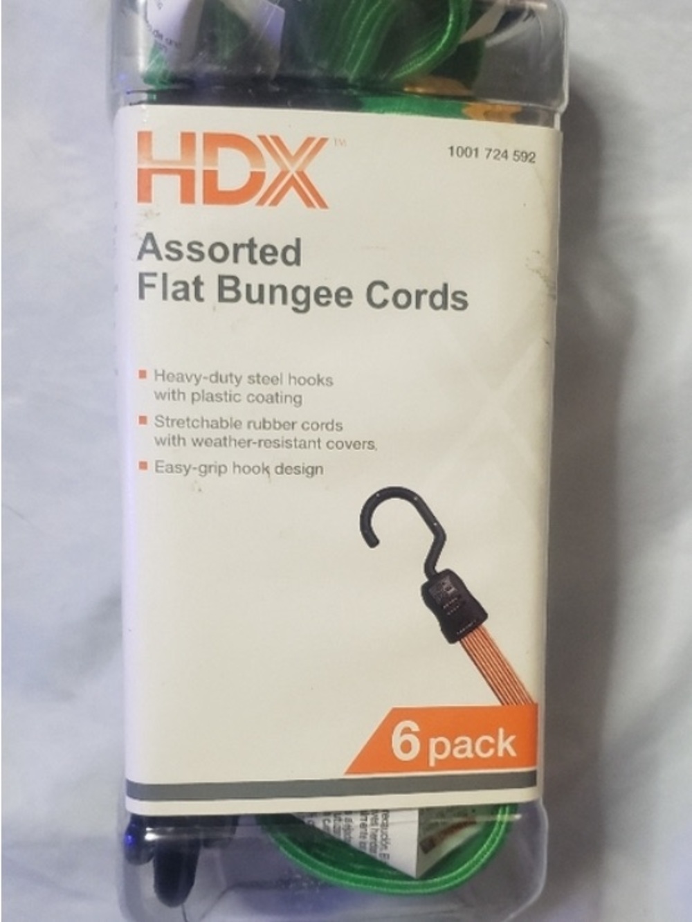 HDX Assorted Flat Bungee Cords 6 pk - Green & Black, Orange